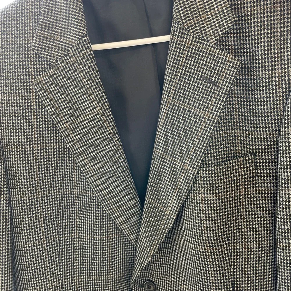 Jos. A. Bank Mens 40R Silk Wool Houndstooth‎ Blazer Sport Coat Black White Brown
